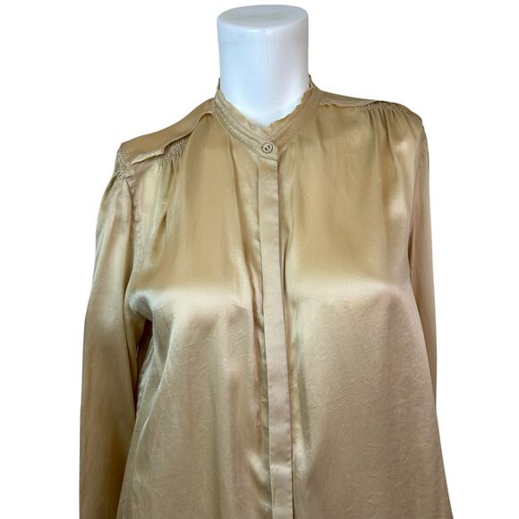 Girl. by Band of Outsiders Silk Gold Beige Blouse Hidden Placket sz 2=M - Picture 4 of 15